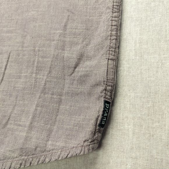 Prana Breathe Button Down Shirt Mens  Small Taupe Short Sleeve Micro Strips - Picture 10 of 13